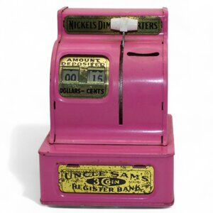 Vintage Pink Uncle Sams 3 Coin Register Bank Toy - Retro Savings Fun